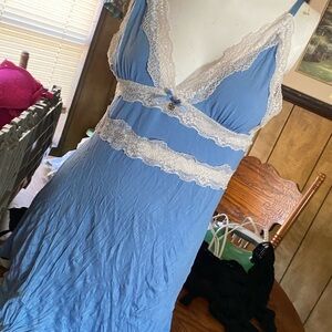 Elegant Blue Lace Trim Nightgown